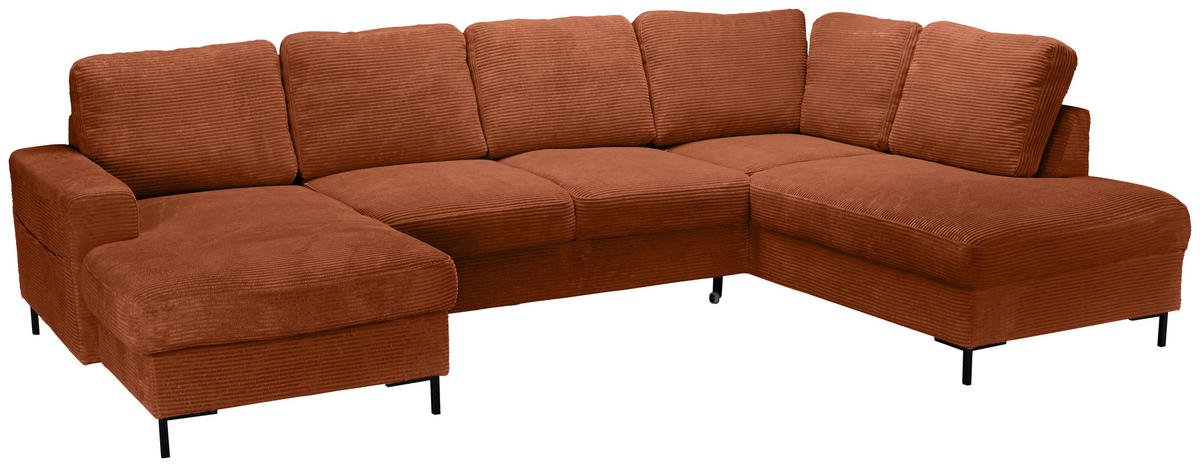 WOHNLANDSCHAFT Rostfarben Cord  - Rostfarben/Schwarz, KONVENTIONELL, Textil/Metall (148/303/197cm) - Carryhome