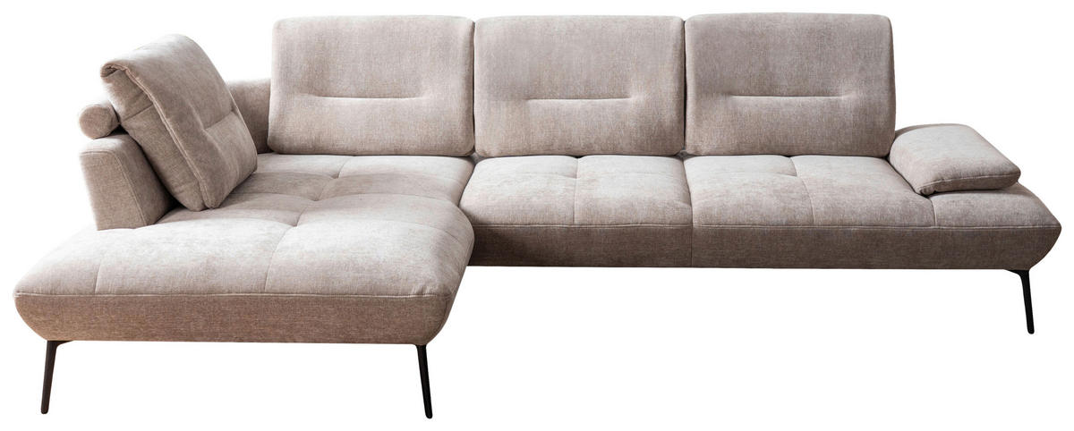 ECKSOFA Taupe Chenille Rücken echt, Sitztiefenverstellung  - Taupe/Schwarz, Design, Textil/Metall (190/320cm) - Moderano