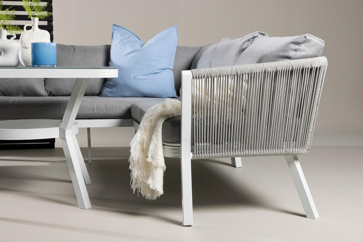 LOUNGEGARNITUR Aluminium  - Weiß/Grau, KONVENTIONELL, Textil/Metall - Gardenson