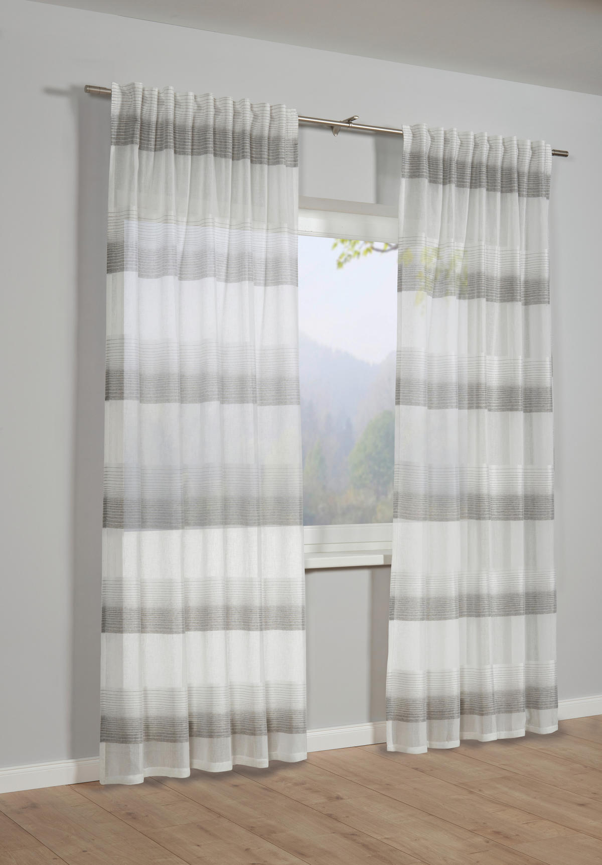 ZAVJESA SA SKRIVENIM OMČAMA siva, bijela 140/245 cm   - bijela/siva, Konvencionalno (140/245cm)