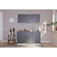 MINIKÜCHE 150/200/60 cm   Grau  - Weiss/Edelstahlfarben, Basics, Holzwerkstoff/Kunststoff (150/200/60cm) - Respekta