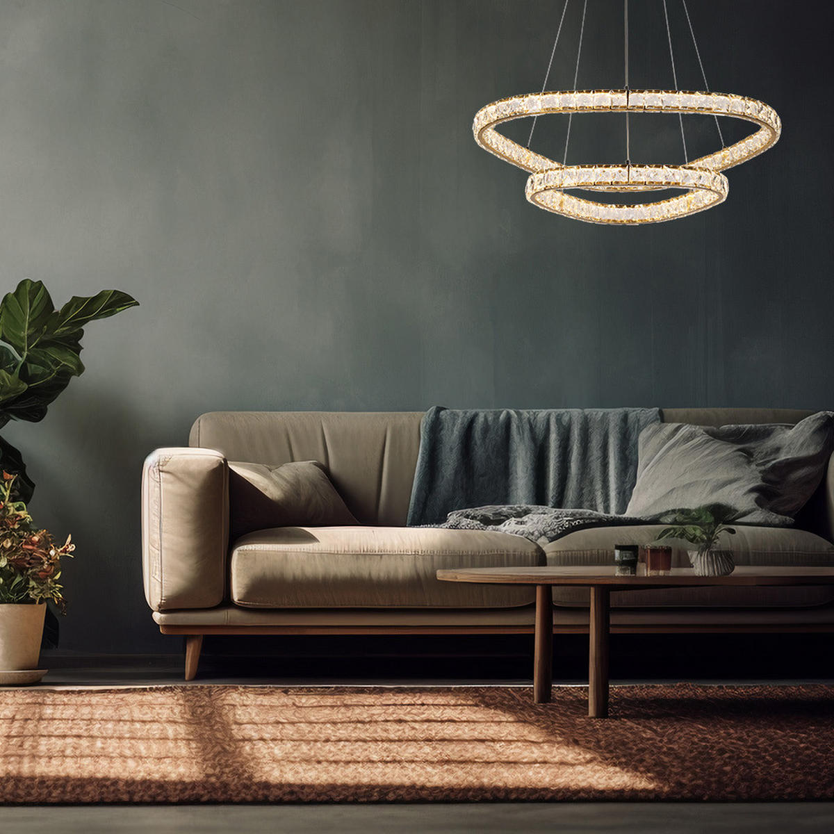 LED FÜGGESZTÉK - aranyszínű/átlátszó, Basics, üveg/fém (120/60/60cm)