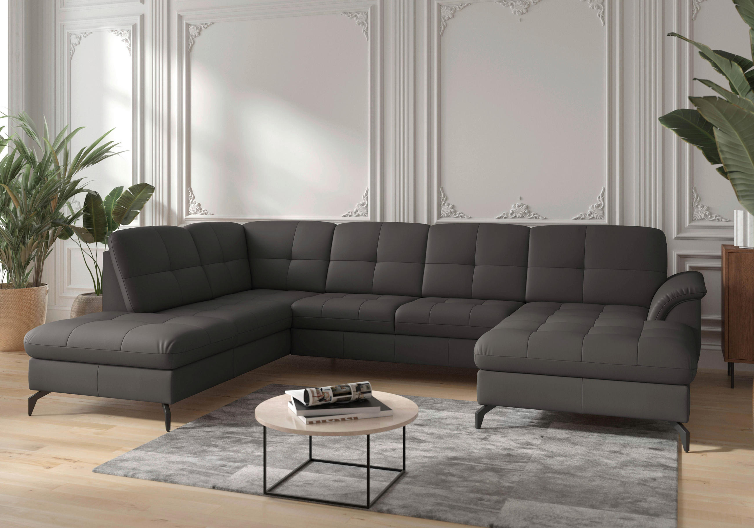 WOHNLANDSCHAFT in Vliesstoff Kombination Echtleder/Stoff Anthrazit  - Anthrazit/Schwarz, MODERN, Leder/Textil (212/319/164cm) - Sit & More