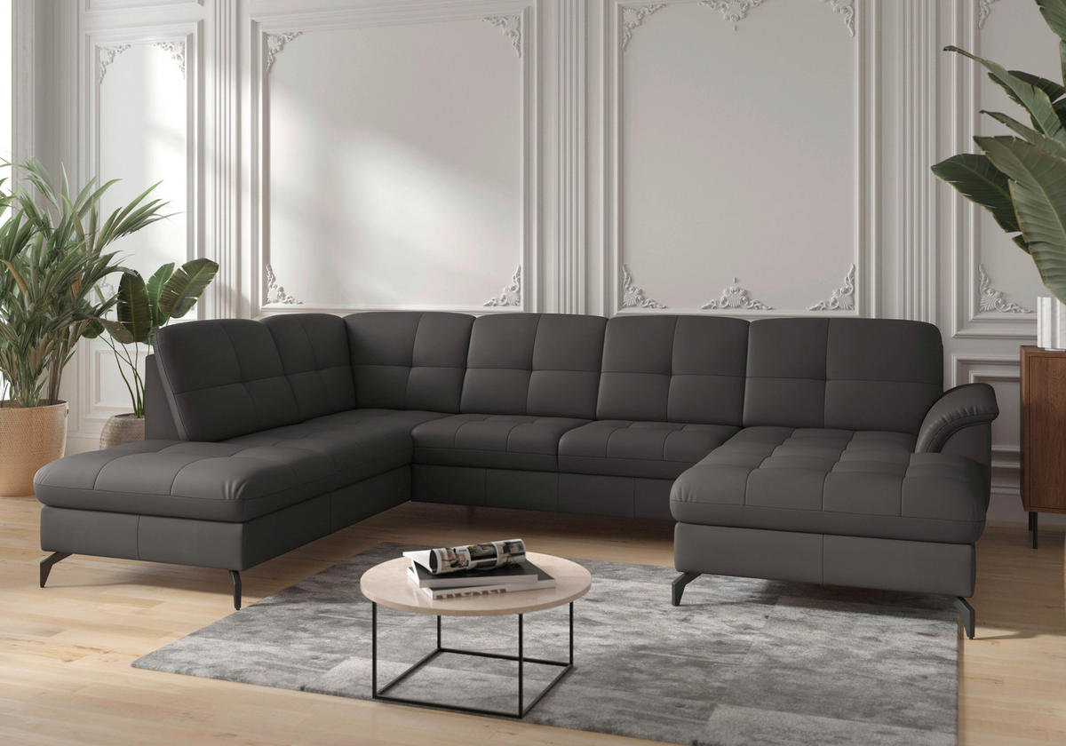 WOHNLANDSCHAFT in Vliesstoff Kombination Echtleder/Stoff Anthrazit  - Anthrazit/Schwarz, Modern, Leder/Textil (212/319/164cm) - Sit & More