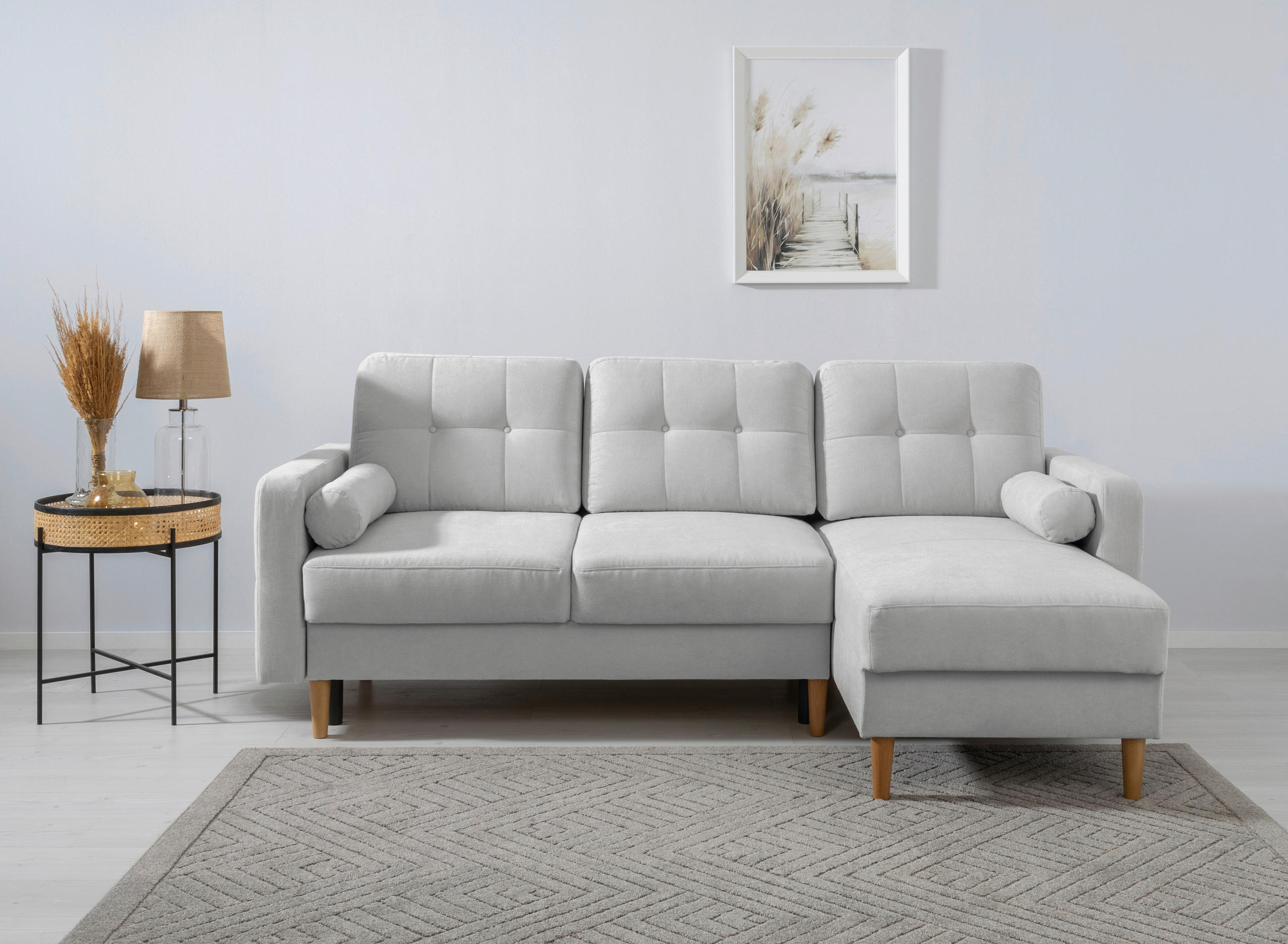 ECKSOFA in Hellgrau  - Buchefarben/Hellgrau, Design, Holz/Textil (223/157cm) - MID.YOU