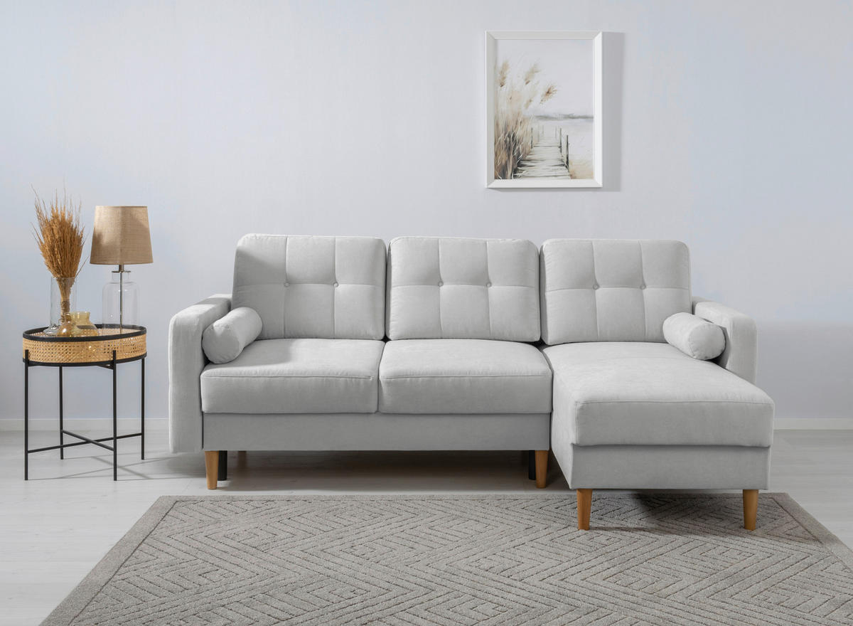 ECKSOFA in Hellgrau  - Buchefarben/Hellgrau, Design, Holz/Textil (223/157cm) - MID.YOU