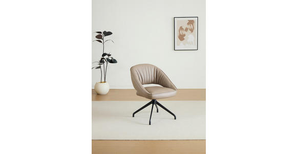 ARMLEHNSTUHL  Sitzfläche 360° drehbar, automatische Rückholfunktion  Echtleder  - Beige/Schwarz, Design, Leder/Metall (61/81/66cm) - Dieter Knoll