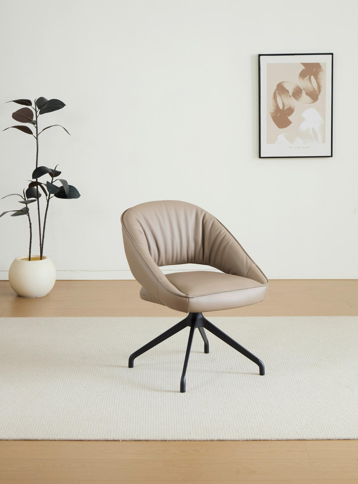 ARMLEHNSTUHL  Sitzfläche 360° drehbar, automatische Rückholfunktion  Echtleder  - Beige/Schwarz, Design, Leder/Metall (61/81/66cm) - Dieter Knoll