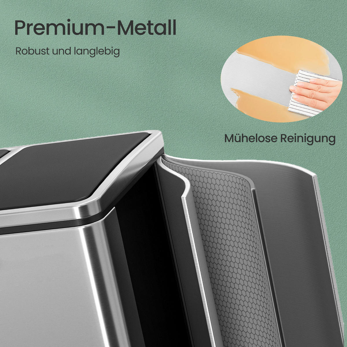ABFALLSAMMLER 30 L  - Silberfarben/Schwarz, Basics, Kunststoff/Metall (41/47/36cm)