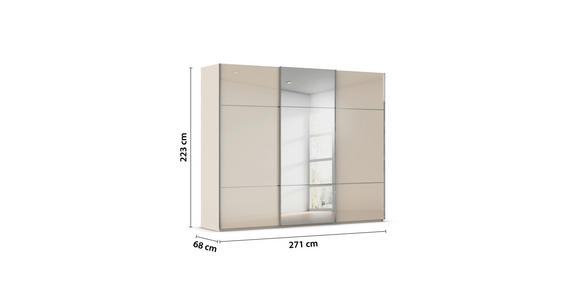 SCHWEBETÜRENSCHRANK 271/223/68 cm 3-türig Champagner - Chromfarben/Champagner, KONVENTIONELL, Glas/Holzwerkstoff (271/223/68cm) - Novel