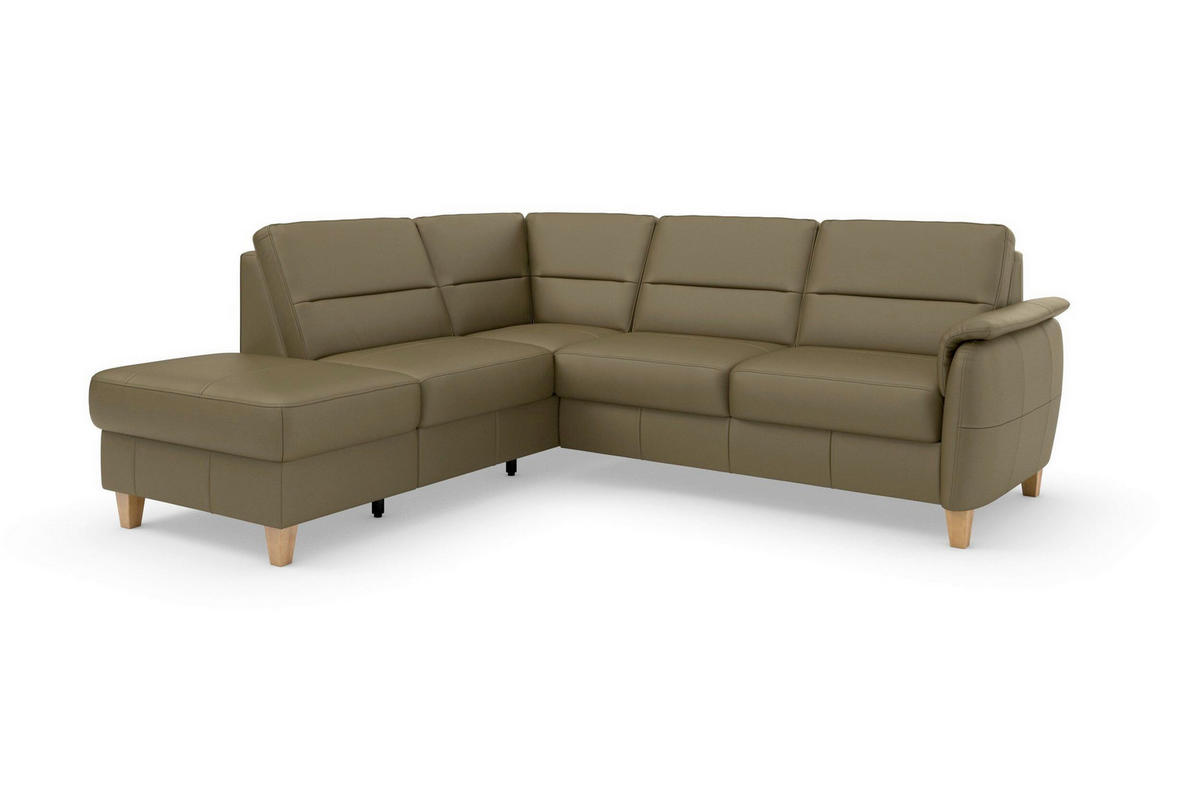 ECKSOFA PALMERA E in Echtleder Olivgrün  212/236 cm  - Eichefarben/Olivgrün, Basics, Leder/Holz (212/236cm) - Sit & More
