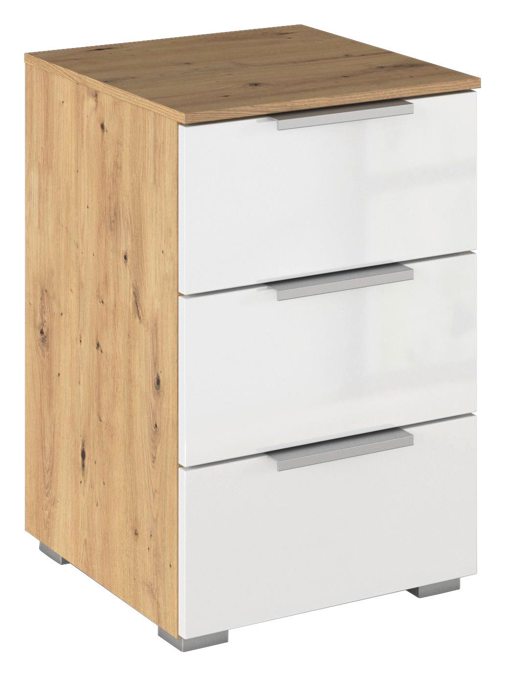 NACHTSCHRANK 40/61/42 cm  - Weiß Hochglanz/Alufarben, KONVENTIONELL, Holzwerkstoff/Kunststoff (40/61/42cm) - home24