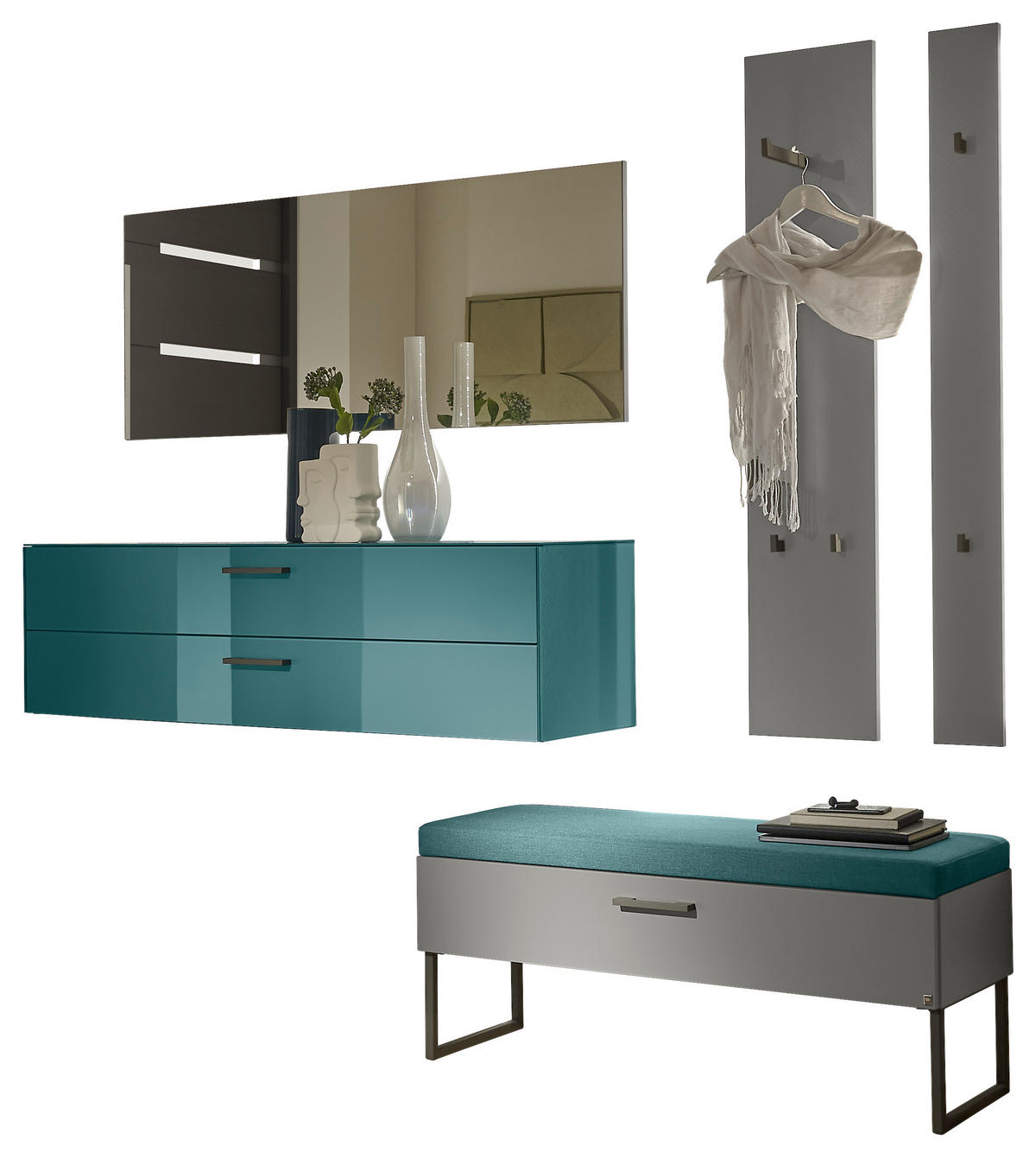 GARDEROBE 6-teilig  in 220/200/40 cm  - Türkis/Anthrazit, Design, Glas/Holzwerkstoff (220/200/40cm) - Musterring