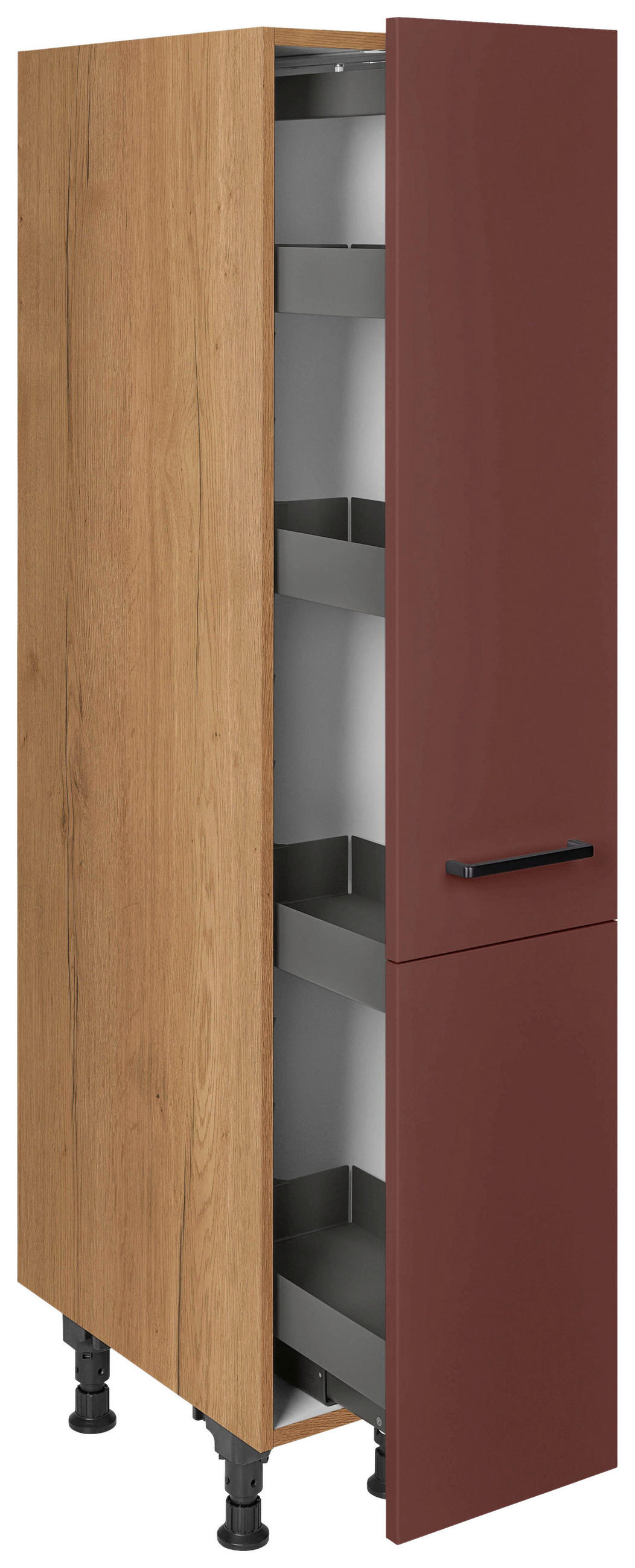 APOTHEKERSCHRANK 30/168/58 cm in Rot, Eichefarben - Eichefarben/Rot, MODERN, Holzwerkstoff/Metall (30/168/58cm) - Nobilia