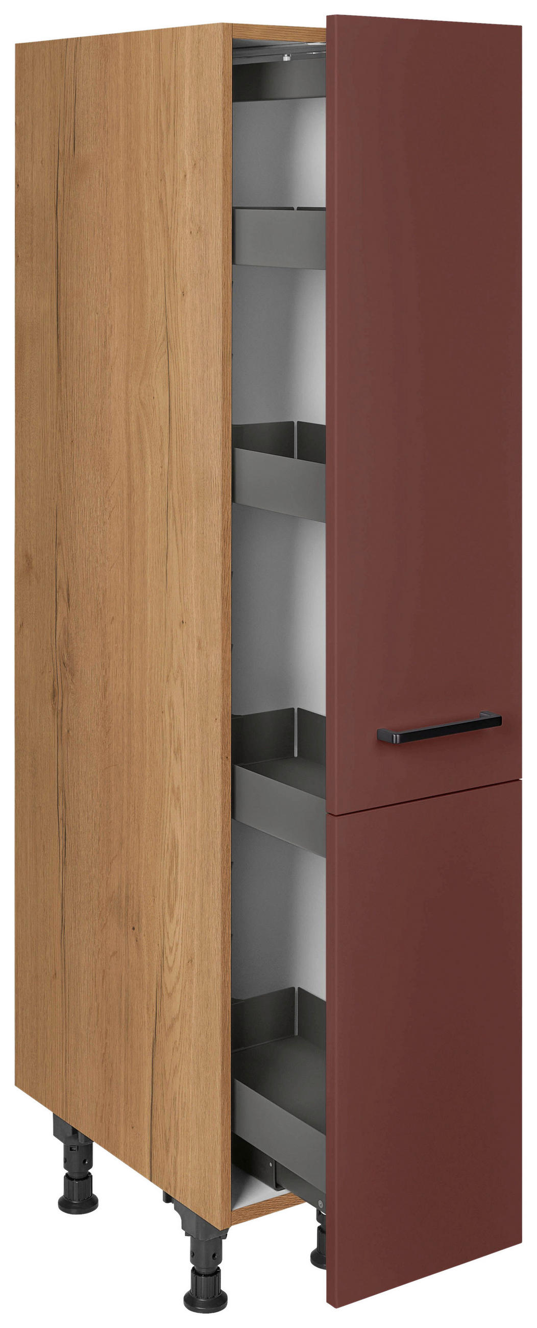 APOTHEKERSCHRANK 30/168/58 cm  in Rot, Eichefarben  - Eichefarben/Rot, MODERN, Holzwerkstoff/Metall (30/168/58cm) - Nobilia