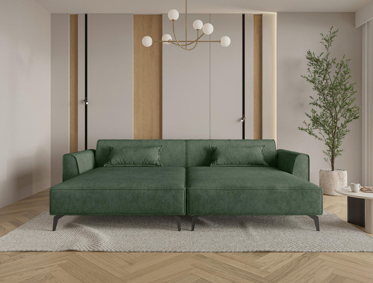 BIGSOFA  in Chenille Grün  - Hellbraun/Schwarz, MODERN, Textil/Metall (300/80/190cm) - Carryhome