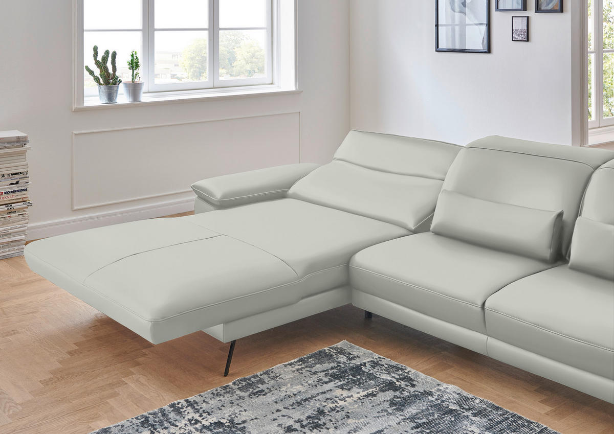 ECKSOFA in Echtleder Hellgrau  193/328 cm  - Hellgrau/Schwarz, Design, Leder/Metall (193/328cm) - Dieter Knoll