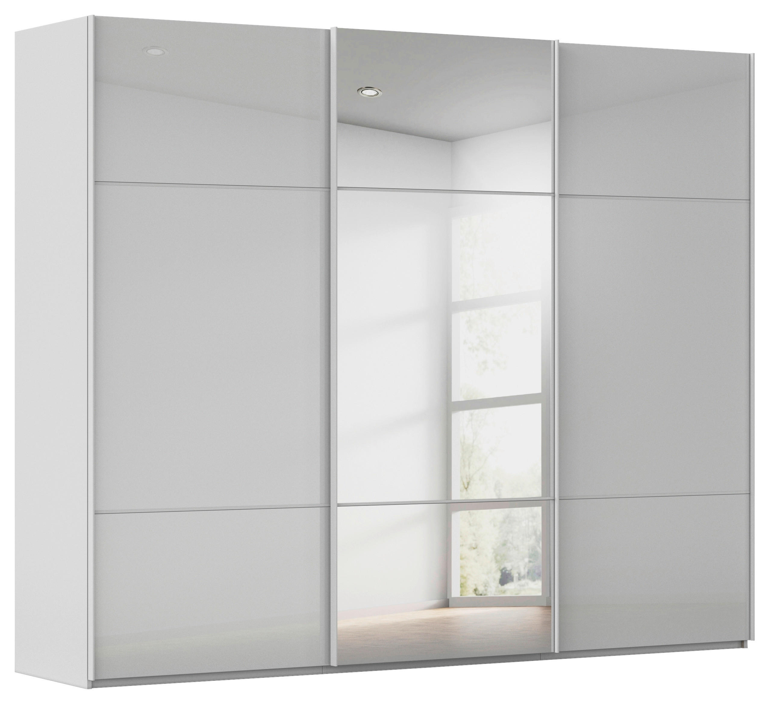 SCHWEBETÜRENSCHRANK 301/223/68 cm 3-türig Grau  - Grau, KONVENTIONELL, Glas/Holzwerkstoff (301/223/68cm) - Novel