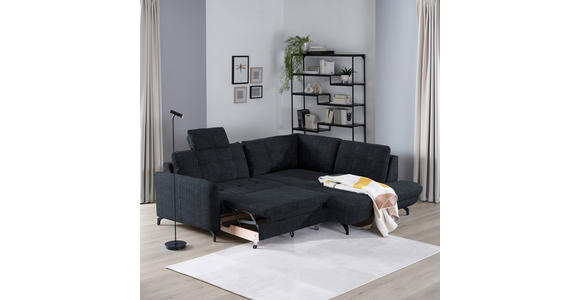 ECKSOFA in Flachgewebe, Leinenoptik Dunkelblau  - Schwarz/Dunkelblau, Design, Textil/Metall (247/208cm) - Xora