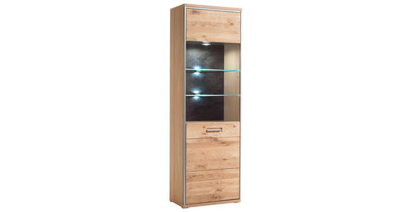 VITRINE Eiche furniert, massiv Eichefarben - Hellbraun/Edelstahlfarben, KONVENTIONELL, Glas/Holz (64/201/39cm) - Cantus