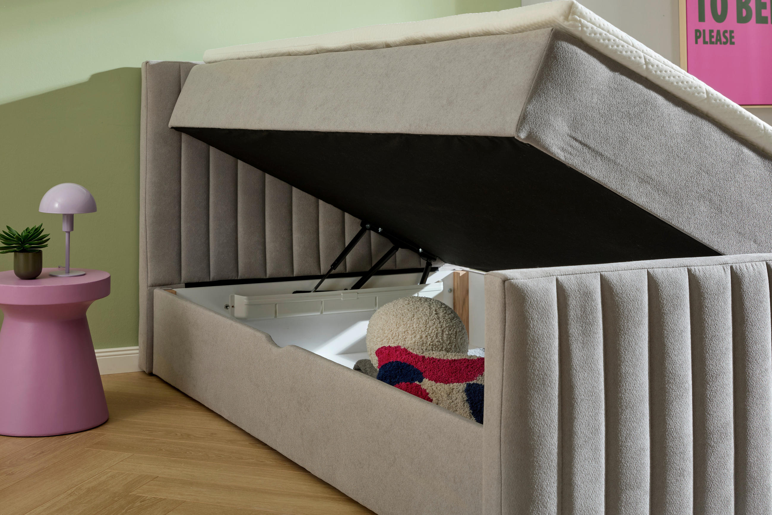BOXBETT 90/200 cm  in Hellgrau  - Hellgrau/Schwarz, KONVENTIONELL, Kunststoff/Textil (90/200cm) - Boxxx