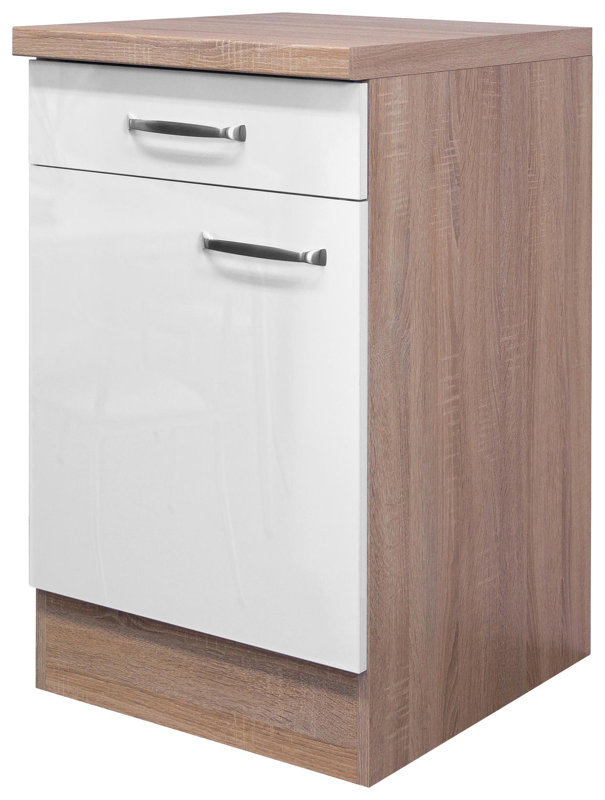 KÜCHENUNTERSCHRANK 50/86/60 cm  in Sonoma Eiche, Weiß Hochglanz  - Edelstahlfarben/Weiß Hochglanz, MODERN, Holzwerkstoff/Metall (50/86/60cm) - FlexWell