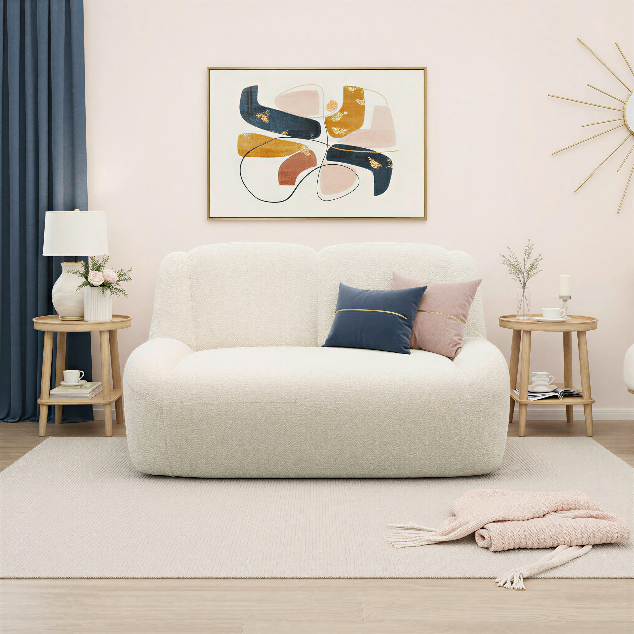 2-SITZER-SOFA 100 034 Chenille Creme  - Creme/Schwarz, MODERN, Kunststoff/Textil (147/82/93cm) - Livetastic