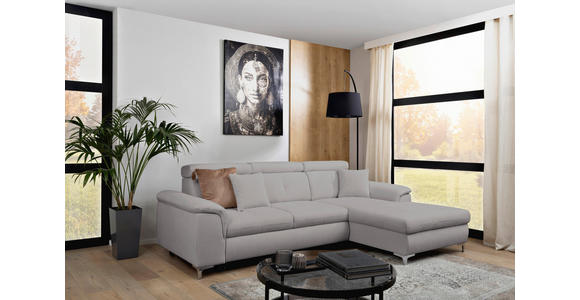ECKSOFA in Flachgewebe Grau  - Chromfarben/Grau, KONVENTIONELL, Textil/Metall (268/175cm) - Carryhome