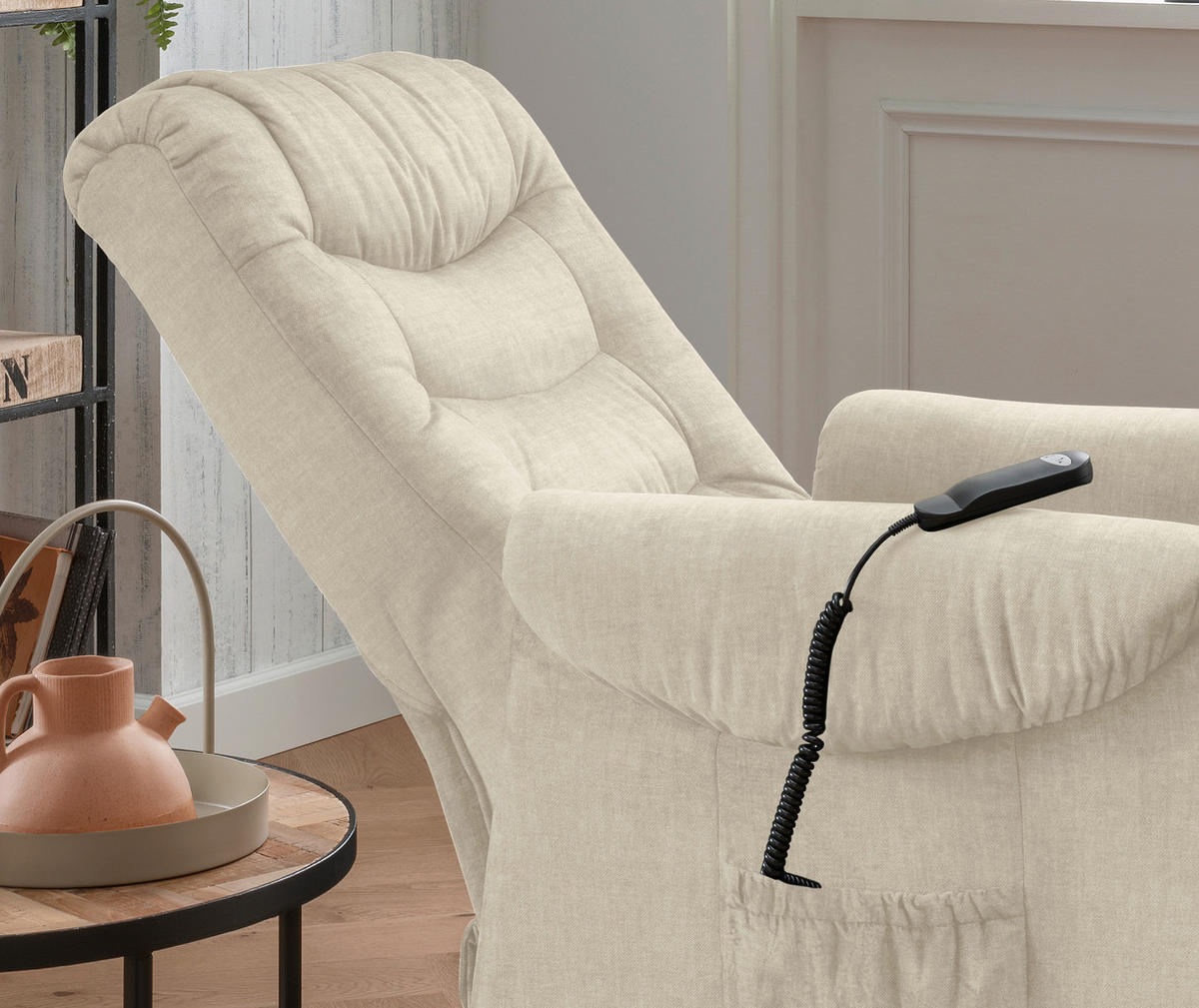 FERNSEHSESSEL in Velours Beige  - Beige/Schwarz, Design, Kunststoff/Textil (76/106/94cm) - Livetastic
