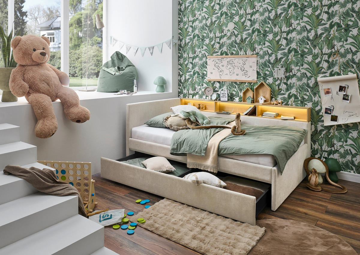 STAURAUMBETT 120/200 cm  in Eichefarben, Beige  - Eichefarben/Beige, MODERN, Holz/Holzwerkstoff (120/200cm) - Stylife