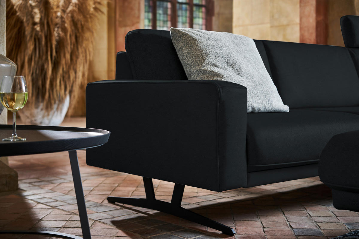 ECKSOFA in Echtleder Anthrazit  - Anthrazit, Konventionell, Leder/Metall (324/179cm) - Johann Jakob