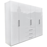KLEIDERSCHRANK 294/219/59 cm,  in Weiß Hochglanz, Weiß, 6 Tür(en)  - Weiß Hochglanz/Alufarben, KONVENTIONELL, Holzwerkstoff/Metall (294/219/59cm) - Carryhome