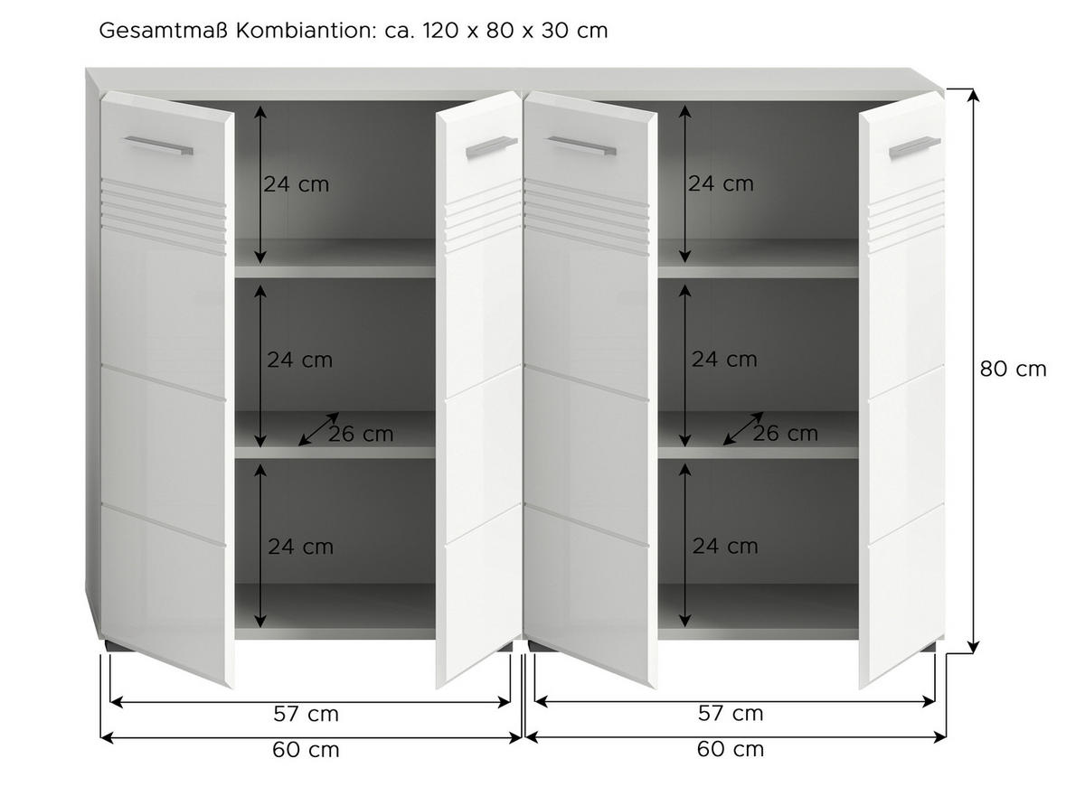 SREDNJE VISOKA OMARA 120/80/30 cm  - barve kroma/črna, Moderno, umetna masa/leseni material (120/80/30cm) - MID.YOU