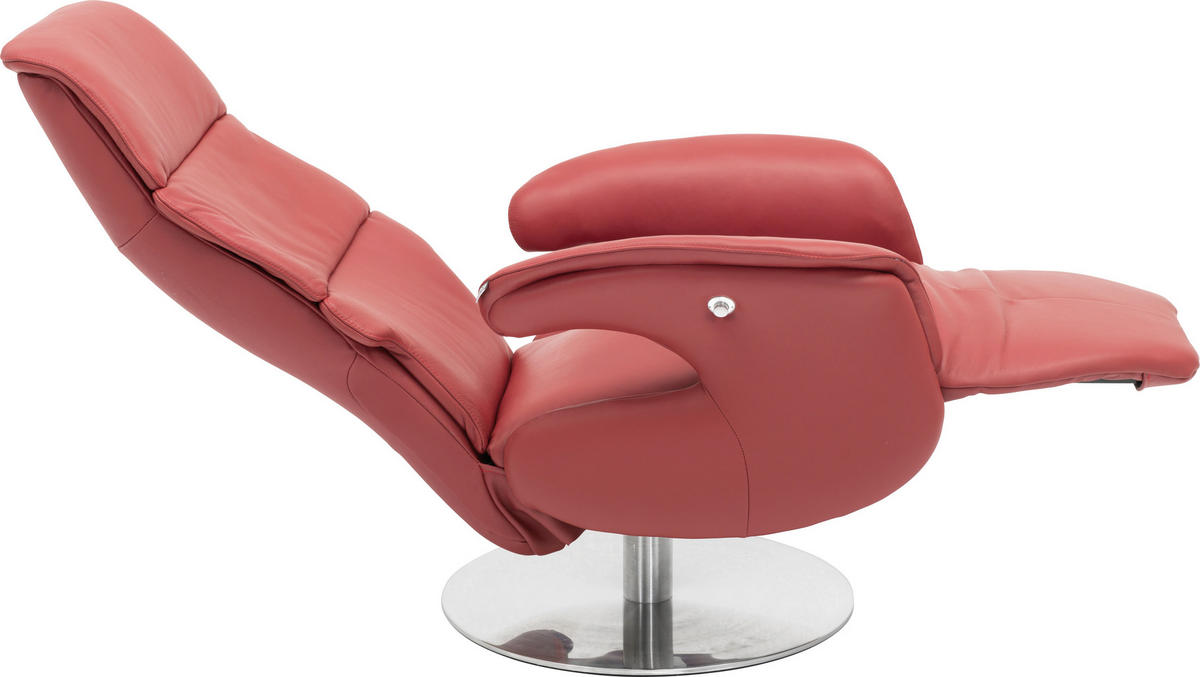 RELAXSESSEL Echtleder Relaxfunktion    - Rot, Design, Leder/Metall (71/112/80cm) - Welnova