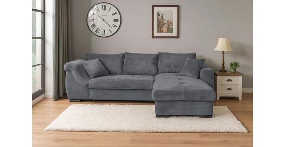 ECKSOFA Dunkelgrau Cord  - Dunkelgrau/Schwarz, KONVENTIONELL, Textil/Metall (258/168cm) - Carryhome