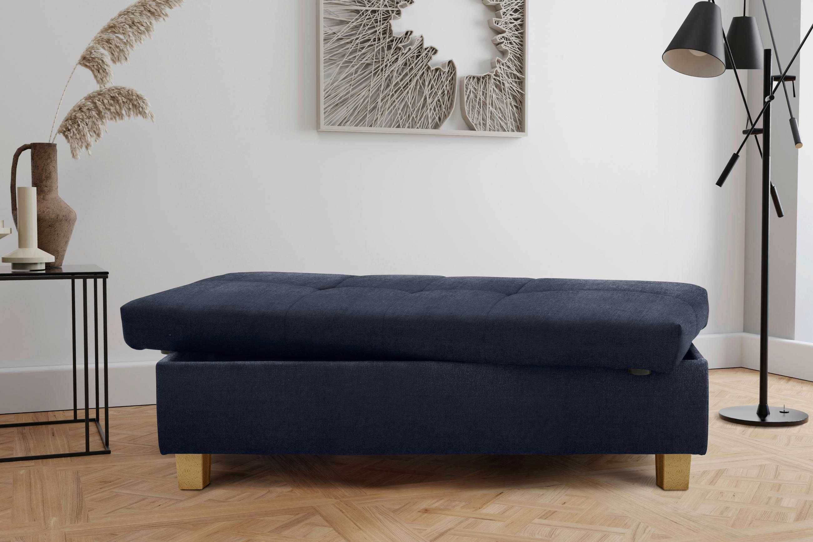 HOCKER in Textil Blau  - Blau, KONVENTIONELL, Holz/Textil (131/42/61cm) - MID.YOU