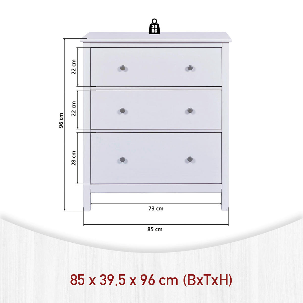 KOMODA   85/96/40 cm   bijela  - bijela/srebrne boje, Design, metal/drvo (85/96/40cm)