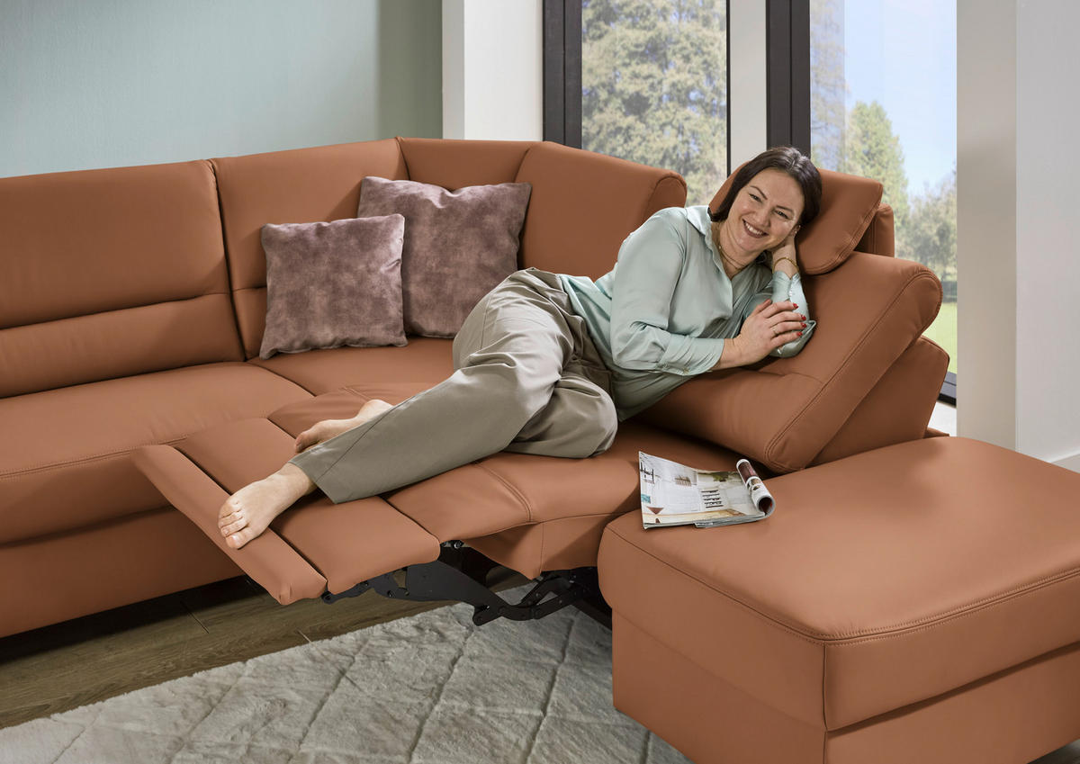 ECKSOFA  in Echtleder Cognac  290/249 cm  - Cognac/Schwarz, KONVENTIONELL, Leder/Metall (290/249cm) - Beldomo Premium