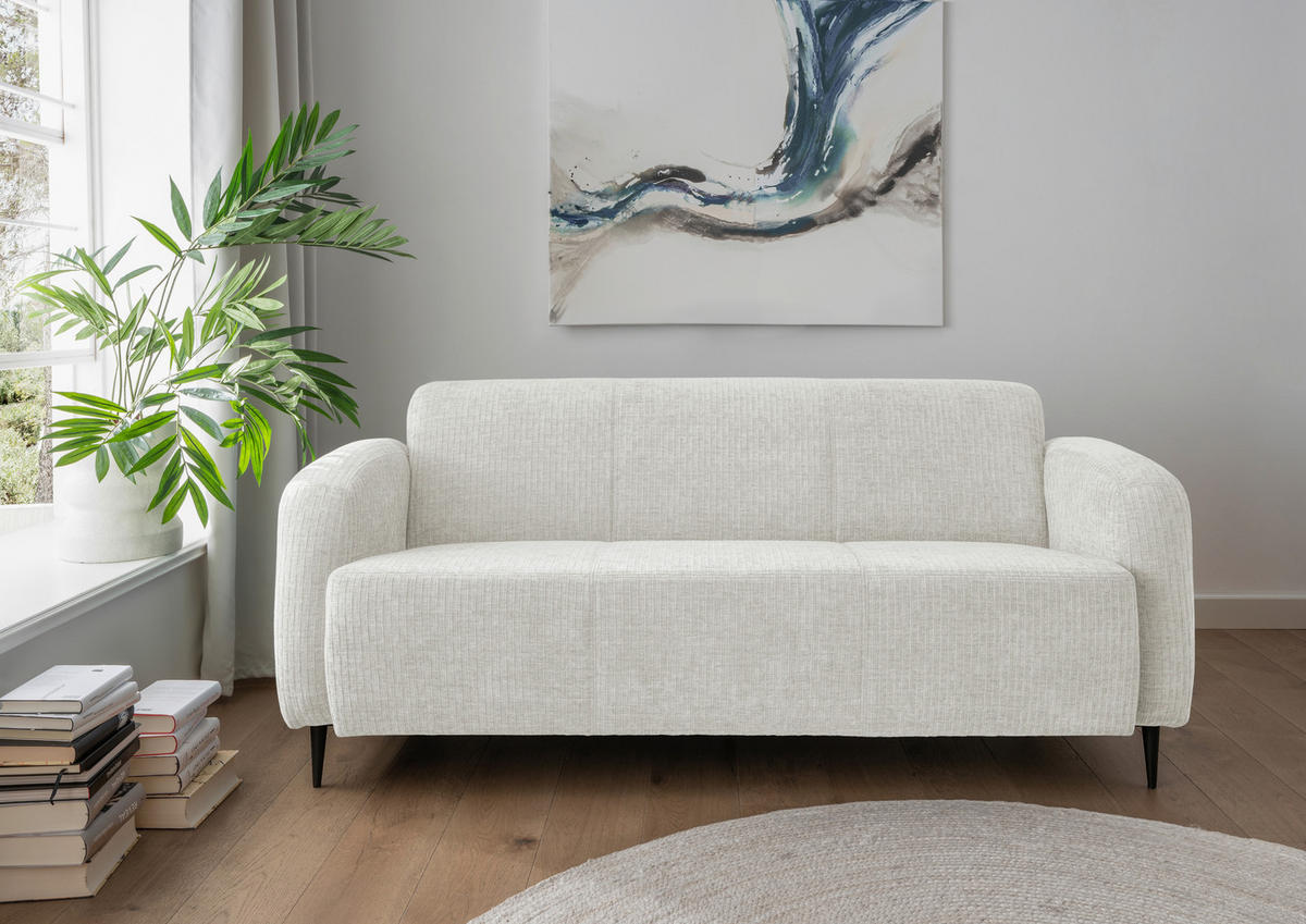 3-SITZER-SOFA Mikrofaser Weiß  - Schwarz/Weiß, MODERN, Textil/Metall (180/76/90cm) - Livetastic