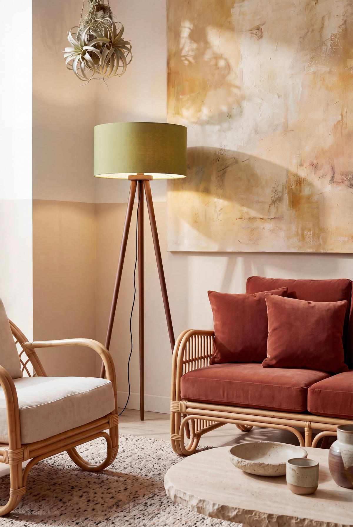 STEHLEUCHTE 50/150 cm  - Walnussfarben/Grün, Trend, Holz/Textil (50/150cm) - Collett's Monde