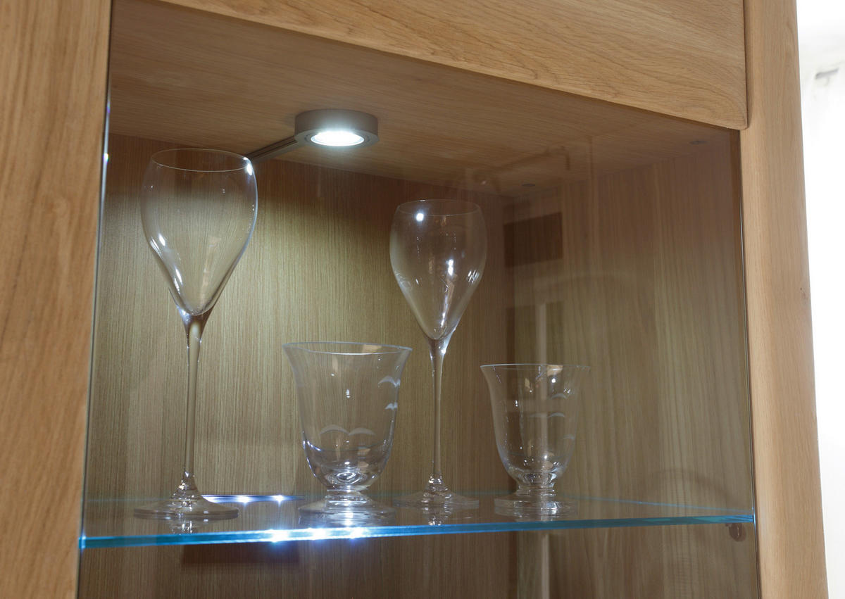 ECKVITRINE  in furniert, teilmassiv Eiche Eichefarben - Eichefarben/Silberfarben, Design, Glas/Holz (69/209/69cm) - Livetastic