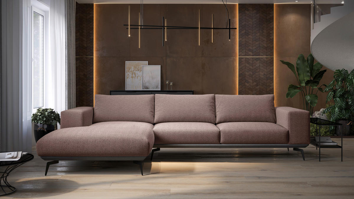 ECKSOFA in Chenille Bordeaux  180/330 cm  - Bordeaux/Schwarz, Design, Holz/Textil (180/330cm) - MID.YOU
