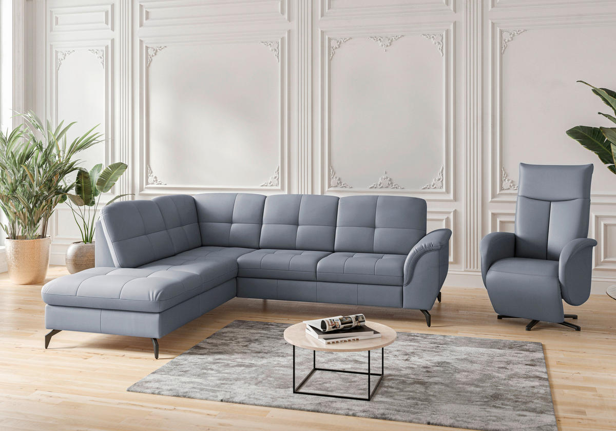 ECKSOFA in Vliesstoff Kombination Echtleder/Stoff Graublau  212/244 cm  - Graublau/Schwarz, MODERN, Leder/Textil (212/244cm) - Sit & More