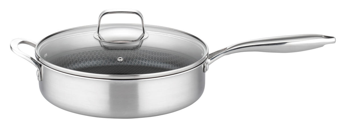 SCHMORPFANNE INOXXA BLACK Vitaflon® Quarzit Beschichtung 28 cm  - Edelstahlfarben/Transparent, Basics, Glas/Metall (28cm) - GSW