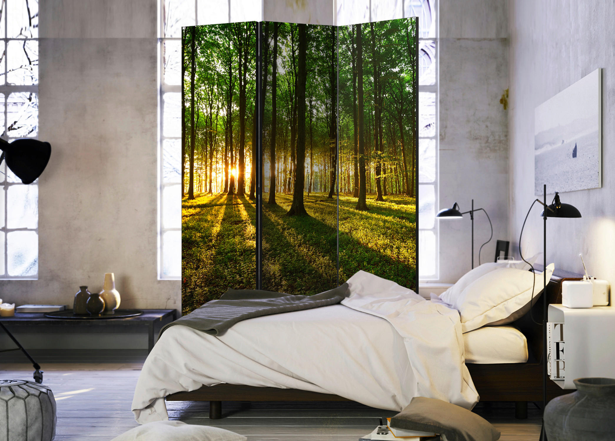 SKÄRMVÄGG  i trä, textil  gul, grön  - grön/gul, Basics, trä/textil (135/172/3cm) - artgeist