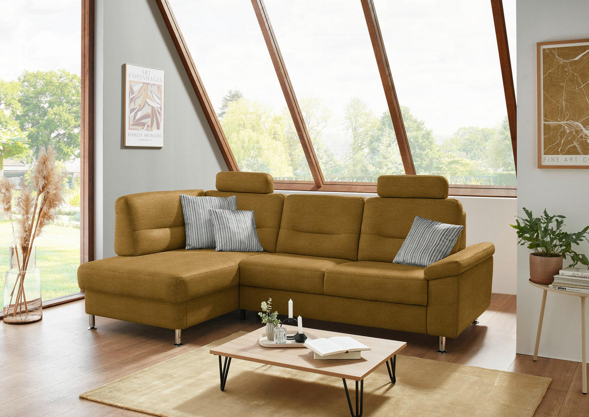 ECKSOFA Flachgewebe Currygelb  - Currygelb/Alufarben, Konventionell, Textil/Metall (160/244cm) - Beldomo Comfort
