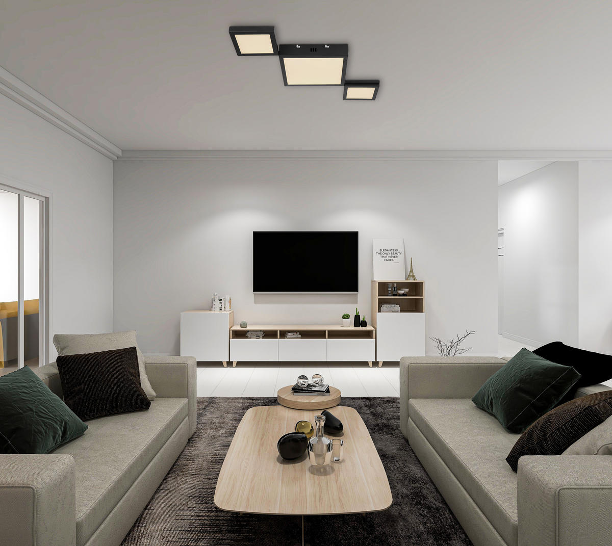 LED-DECKENLEUCHTE 71/31/4,5 cm   - Opal/Schwarz, Design, Kunststoff/Metall (71/31/4,5cm) - Globo