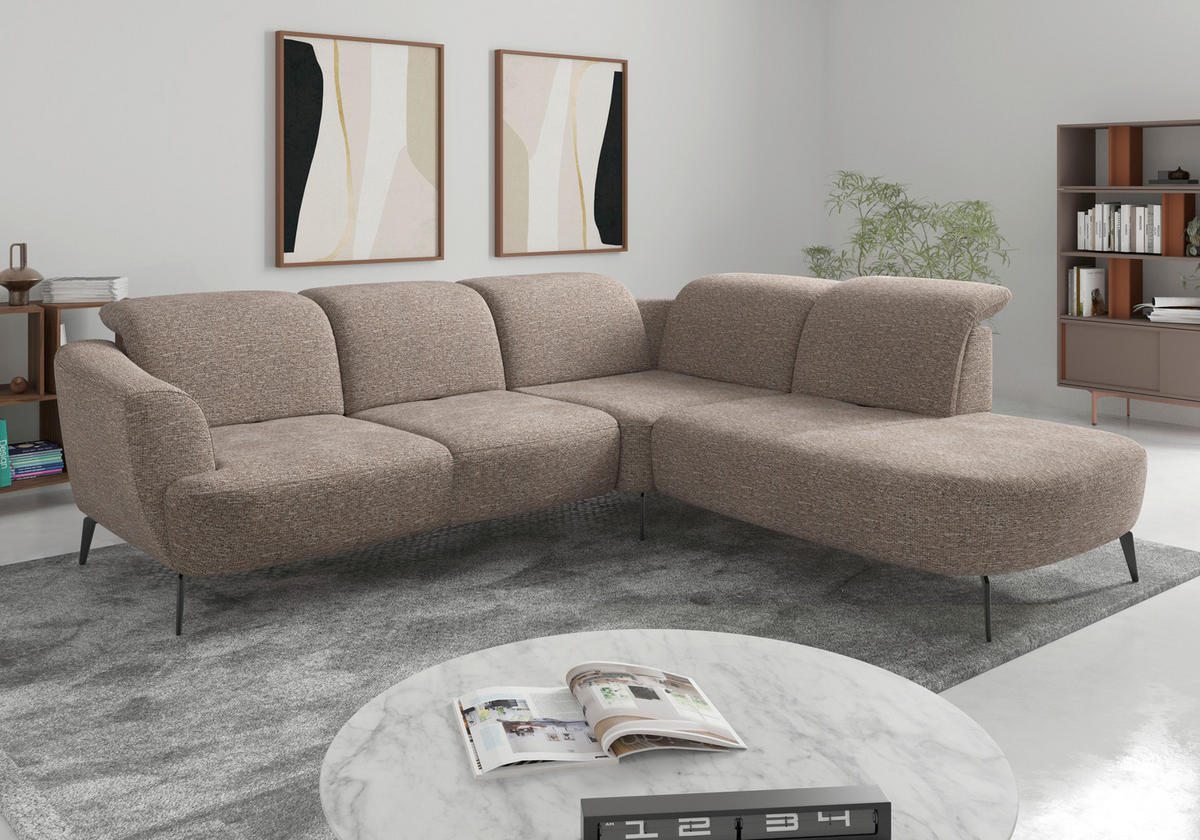 ECKSOFA in Chenille Cappuccino  300/267 cm  - Schwarz/Cappuccino, KONVENTIONELL, Textil/Metall (300/267cm) - Sit & More