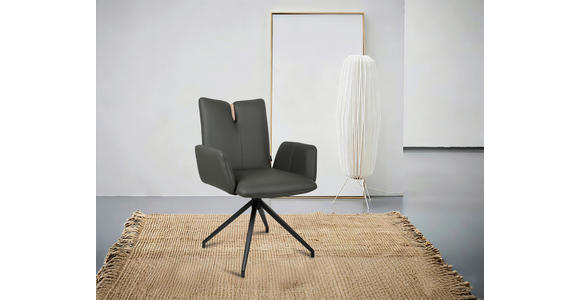 ARMLEHNSTUHL  Sitzfläche 360° drehbar, automatische Rückholfunktion  Echtleder  - Anthrazit/Schwarz, Design, Leder/Holz (62/87/63cm) - Valnatura