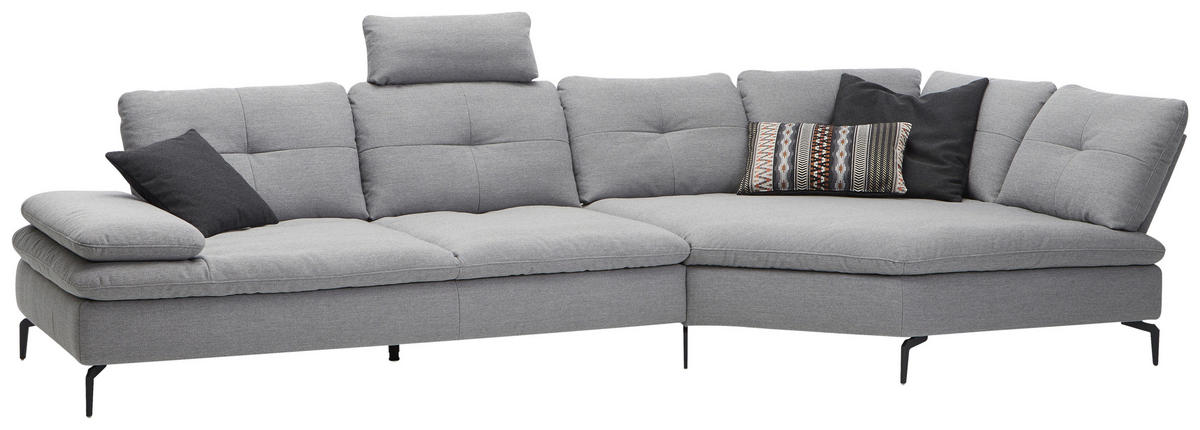 ECKSOFA in Flachgewebe Hellgrau  - Hellgrau/Schwarz, Design, Textil/Metall (344/159cm) - Chilliano
